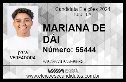 Candidato MARIANA DE DÁI 2024 - IUIU - Eleições