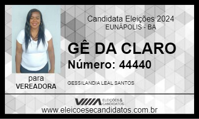 Candidato GÊ DA CLARO 2024 - EUNÁPOLIS - Eleições