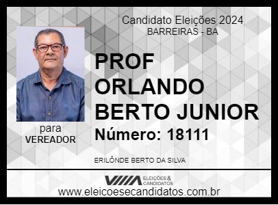 Candidato PROF ORLANDO BERTO JUNIOR 2024 - BARREIRAS - Eleições