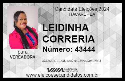 Candidato LEIDINHA CORRERIA 2024 - ITACARÉ - Eleições