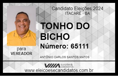 Candidato TONHO DO BICHO 2024 - ITACARÉ - Eleições