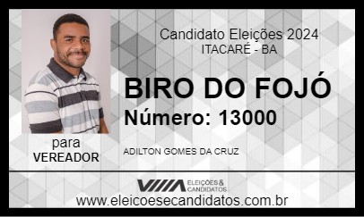 Candidato BIRO DO FOJÓ 2024 - ITACARÉ - Eleições