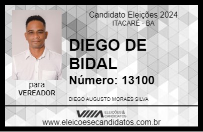 Candidato DIEGO DE BIDAL 2024 - ITACARÉ - Eleições