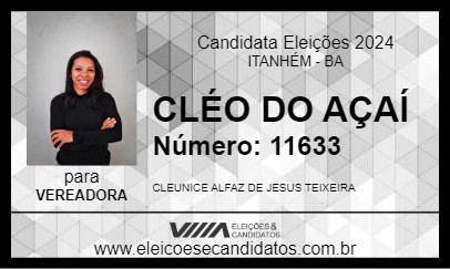 Candidato CLÉO DO AÇAÍ 2024 - ITANHÉM - Eleições