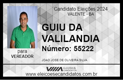 Candidato GUIU DA VALILANDIA 2024 - VALENTE - Eleições