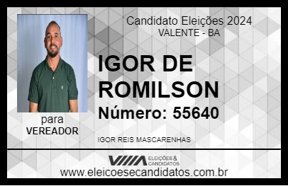 Candidato IGOR DE ROMILSON 2024 - VALENTE - Eleições