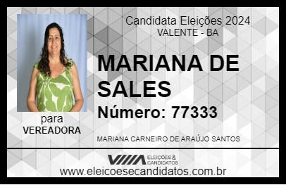 Candidato MARIANA DE SALES 2024 - VALENTE - Eleições