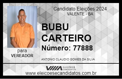 Candidato BUBU CARTEIRO 2024 - VALENTE - Eleições