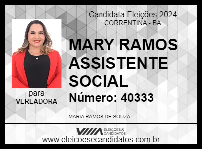 Candidato MARY RAMOS ASSISTENTE SOCIAL  2024 - CORRENTINA - Eleições