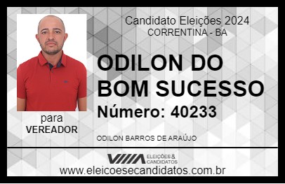 Candidato ODILON DO BOM SUCESSO 2024 - CORRENTINA - Eleições