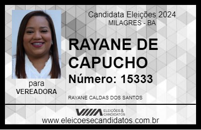 Candidato RAYANE DE CAPUCHO 2024 - MILAGRES - Eleições