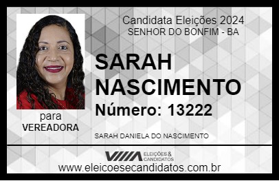 Candidato SARAH DO NILTÃO 2024 - SENHOR DO BONFIM - Eleições