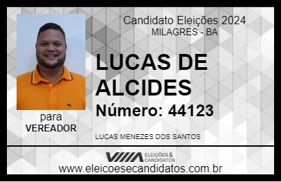 Candidato LUCAS DE ALCIDES 2024 - MILAGRES - Eleições