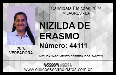 Candidato NIZILDA DE ERASMO 2024 - MILAGRES - Eleições