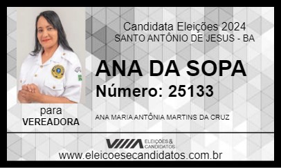 Candidato ANA DA SOPA 2024 - SANTO ANTÔNIO DE JESUS - Eleições