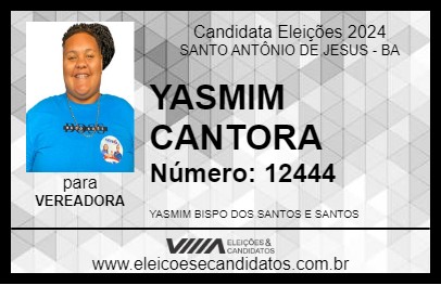 Candidato YASMIM CANTORA 2024 - SANTO ANTÔNIO DE JESUS - Eleições