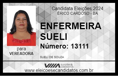 Candidato ENFERMEIRA SUELI 2024 - ÉRICO CARDOSO - Eleições