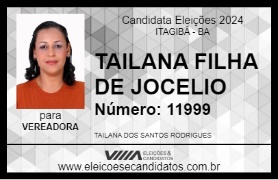 Candidato TAILANA FILHA DE JOCELIO 2024 - ITAGIBÁ - Eleições