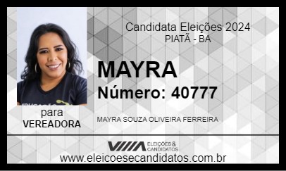 Candidato MAYRA 2024 - PIATÃ - Eleições