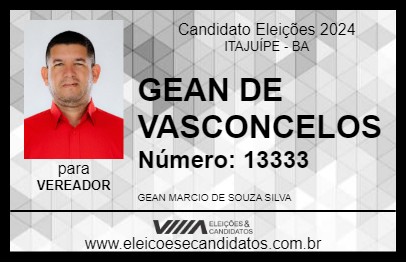 Candidato GEAN DE VASCONCELOS 2024 - ITAJUÍPE - Eleições