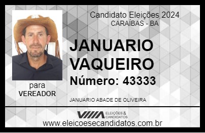 Candidato JANUARIO VAQUEIRO 2024 - CARAÍBAS - Eleições