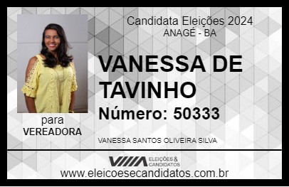 Candidato VANESSA DE TAVINHO 2024 - ANAGÉ - Eleições