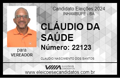 Candidato CLÁUDIO NASCIMENTO 2024 - INHAMBUPE - Eleições