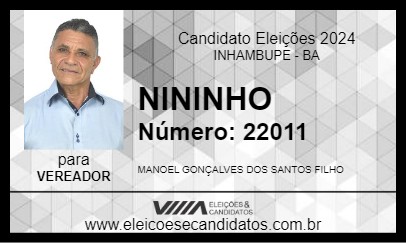 Candidato NININHO 2024 - INHAMBUPE - Eleições