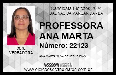 Candidato PROFESSORA ANA MARTA 2024 - SALINAS DA MARGARIDA - Eleições