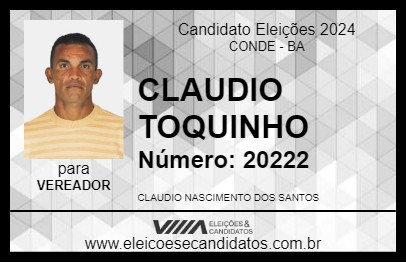 Candidato CLAUDIO TOQUINHO 2024 - CONDE - Eleições