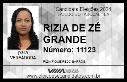 Candidato RIZIA DE ZÉ GRANDE 2024 - LAJEDO DO TABOCAL - Eleições