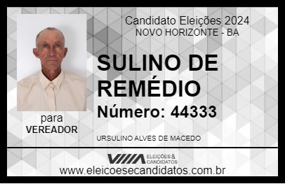 Candidato SULINO DE REMÉDIO 2024 - NOVO HORIZONTE - Eleições