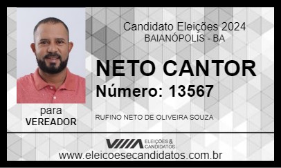 Candidato NETO CANTOR 2024 - BAIANÓPOLIS - Eleições