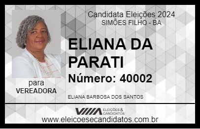 Candidato ELIANA DA PARATI 2024 - SIMÕES FILHO - Eleições