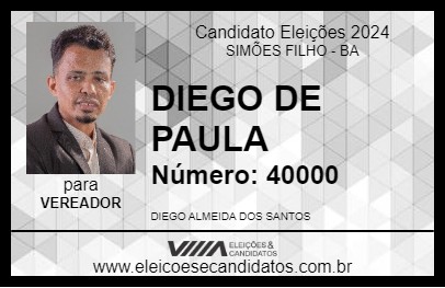 Candidato DIEGO DE PAULA 2024 - SIMÕES FILHO - Eleições