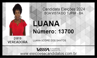 Candidato LUANA 2024 - BOA VISTA DO TUPIM - Eleições