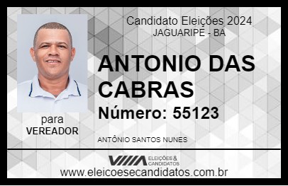 Candidato ANTONIO DAS CABRAS 2024 - JAGUARIPE - Eleições