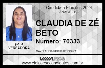 Candidato CLAUDIA DE ZÉ BETO 2024 - ANAGÉ - Eleições