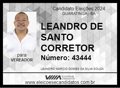 Candidato LEANDRO DE SANTO CORRETOR 2024 - GUARATINGA - Eleições