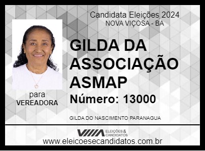 Candidato GILDA DA ASSOCIAÇÃO ASMAP 2024 - NOVA VIÇOSA - Eleições