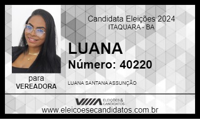 Candidato LUANA 2024 - ITAQUARA - Eleições