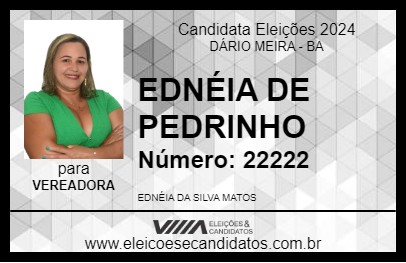 Candidato EDNÉIA DE PEDRINHO 2024 - DÁRIO MEIRA - Eleições