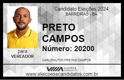 Candidato PRETO CAMPOS 2024 - BARREIRAS - Eleições