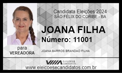 Candidato JOANA FILHA 2024 - SÃO FÉLIX DO CORIBE - Eleições