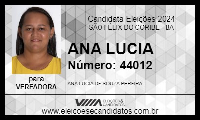 Candidato ANA LUCIA 2024 - SÃO FÉLIX DO CORIBE - Eleições