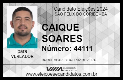 Candidato CAIQUE SOARES 2024 - SÃO FÉLIX DO CORIBE - Eleições