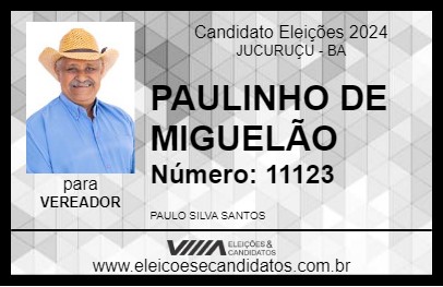 Candidato PAULINHO DE MIGUELÃO 2024 - JUCURUÇU - Eleições