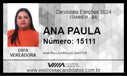 Candidato ANA PAULA 2024 - ITANHÉM - Eleições