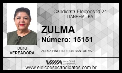 Candidato ZULMA 2024 - ITANHÉM - Eleições