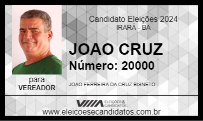 Candidato JOAO CRUZ 2024 - IRARÁ - Eleições